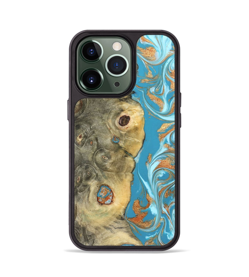 iPhone 13 Pro Wood Phone Case - Kahlani (Teal & Gold, 822323)