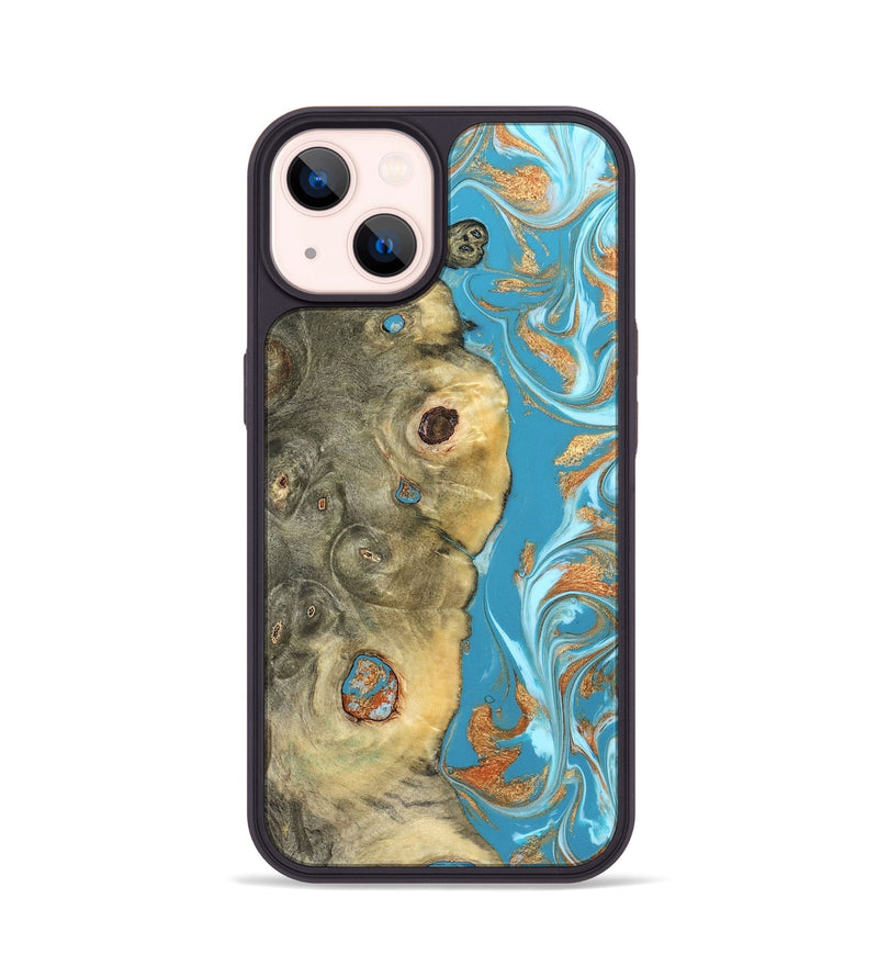 iPhone 14 Wood Phone Case - Kahlani (Teal & Gold, 822323)