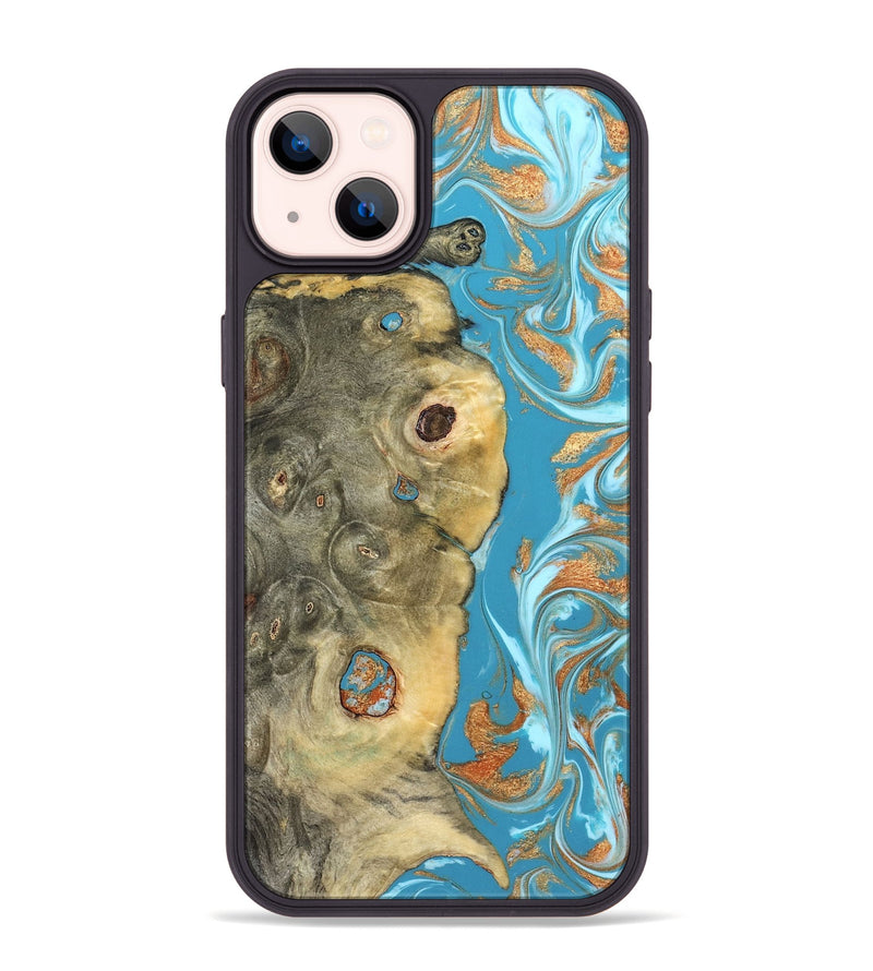 iPhone 14 Plus Wood Phone Case - Kahlani (Teal & Gold, 822323)