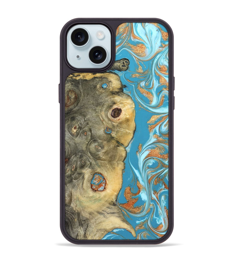 iPhone 15 Plus Wood Phone Case - Kahlani (Teal & Gold, 822323)