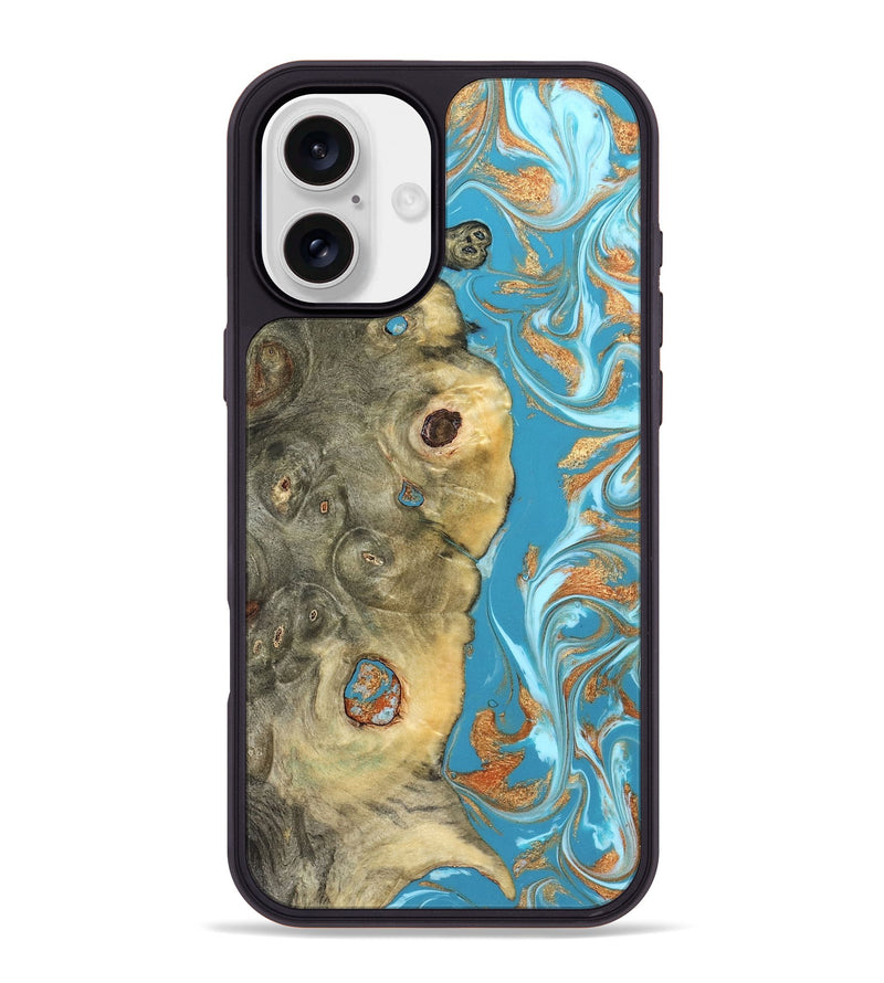 iPhone 16 Plus Wood Phone Case - Kahlani (Teal & Gold, 822323)