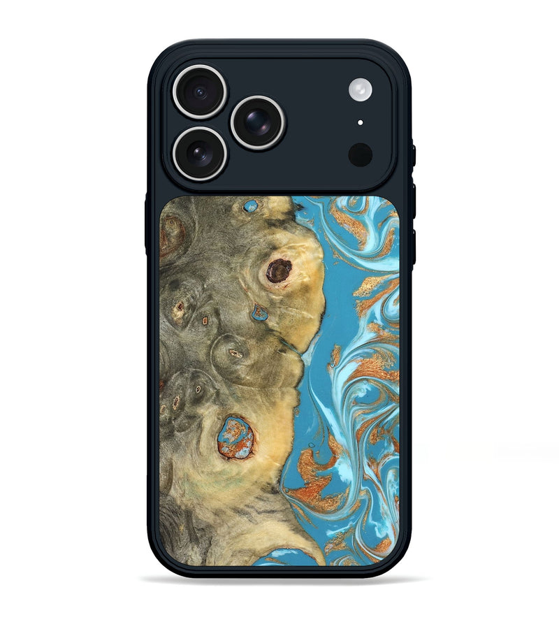 iPhone 17 Pro Max Wood Phone Case - Kahlani (Teal & Gold, 822323)