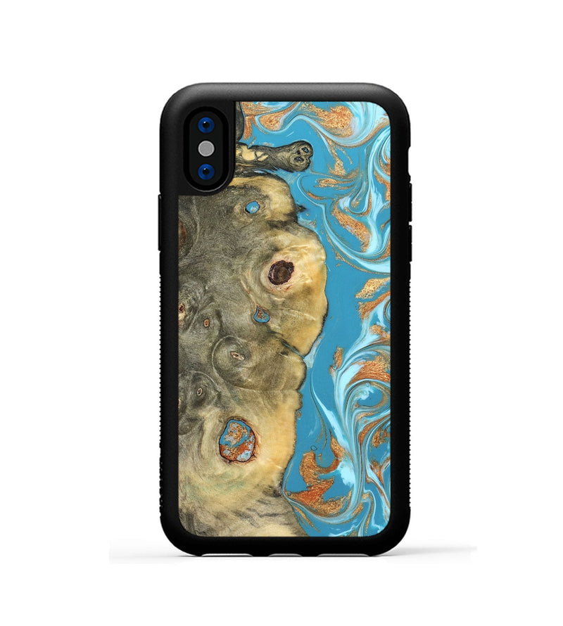 iPhone Xs Wood Phone Case - Kahlani (Teal & Gold, 822323)