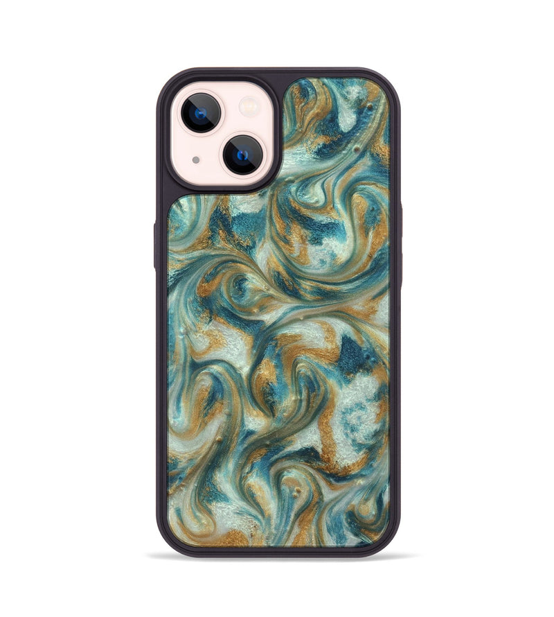 iPhone 14 ResinArt Phone Case - Westyn (Teal & Gold, 822324)