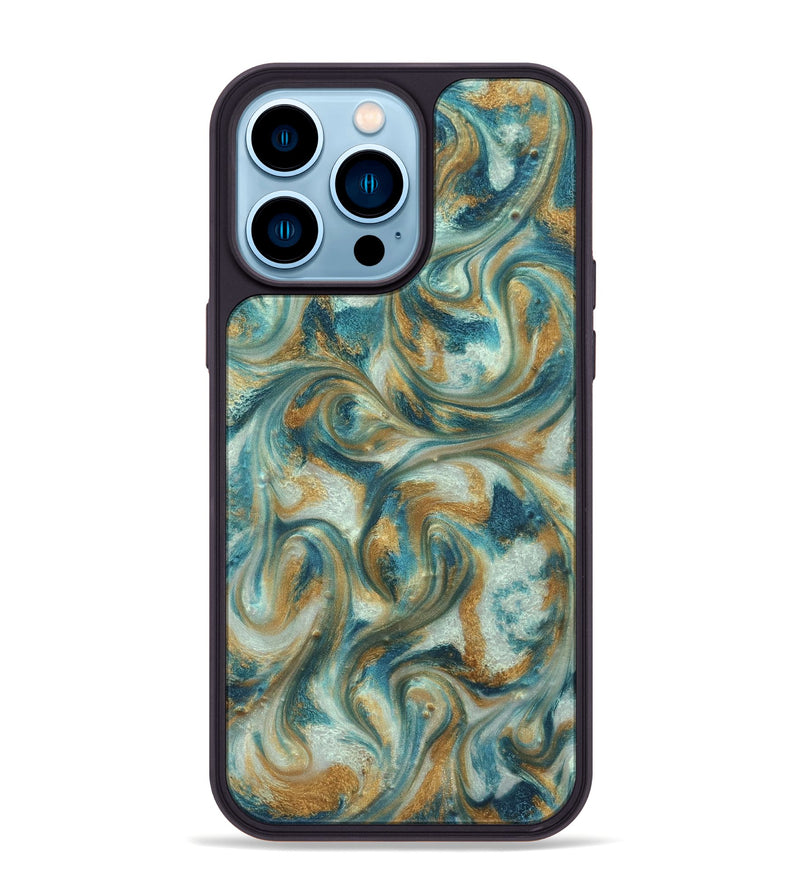 iPhone 14 Pro Max ResinArt Phone Case - Westyn (Teal & Gold, 822324)