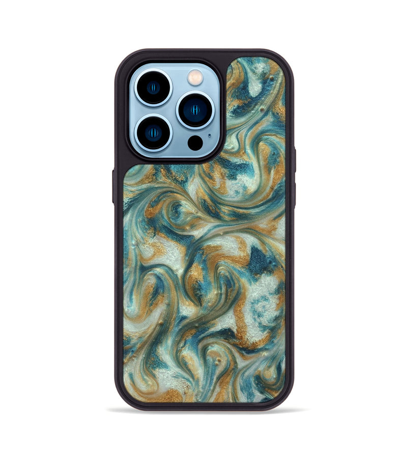 iPhone 14 Pro ResinArt Phone Case - Westyn (Teal & Gold, 822324)