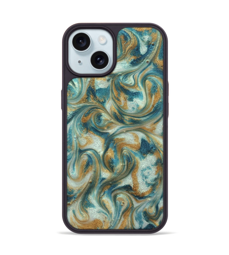 iPhone 15 ResinArt Phone Case - Westyn (Teal & Gold, 822324)