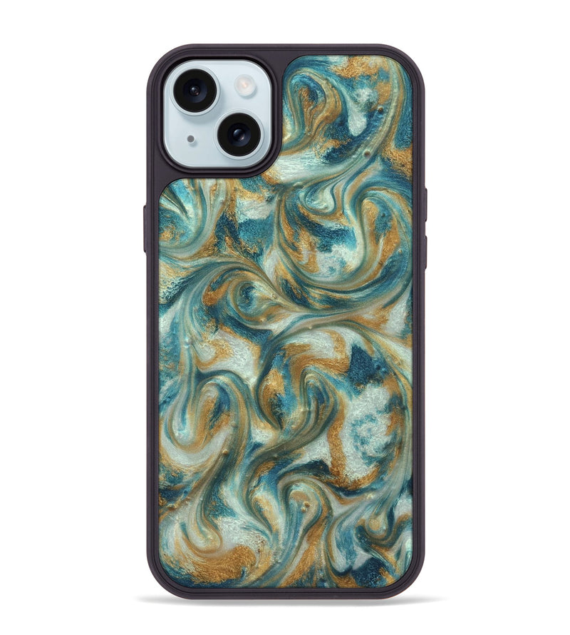 iPhone 15 Plus ResinArt Phone Case - Westyn (Teal & Gold, 822324)