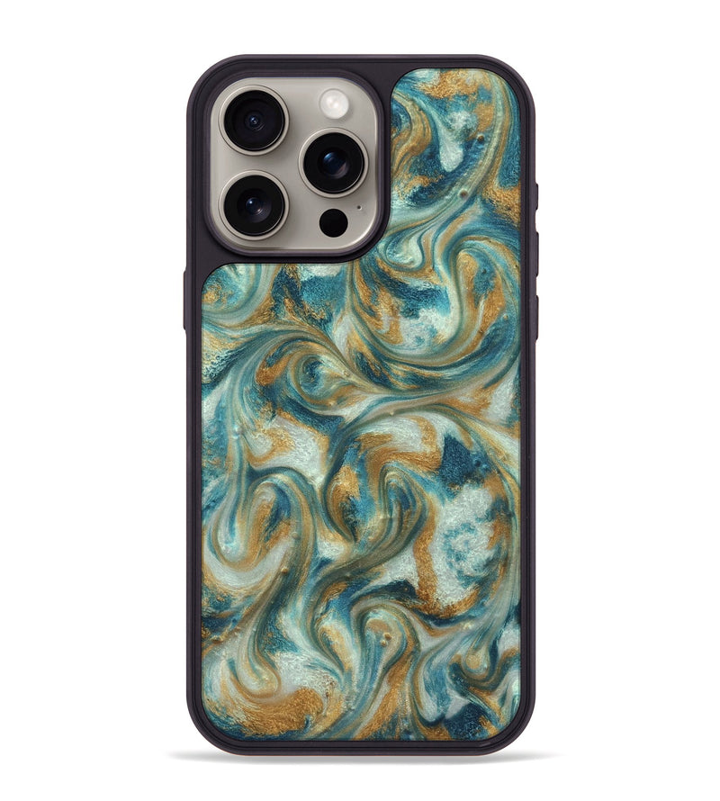 iPhone 15 Pro Max ResinArt Phone Case - Westyn (Teal & Gold, 822324)
