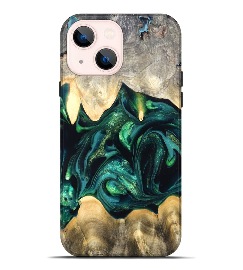 iPhone 14 Plus Wood Live Edge Phone Case - Tevin (Green, 822378)