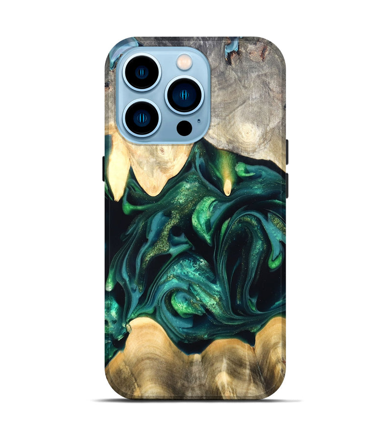 iPhone 14 Pro Wood Live Edge Phone Case - Tevin (Green, 822378)