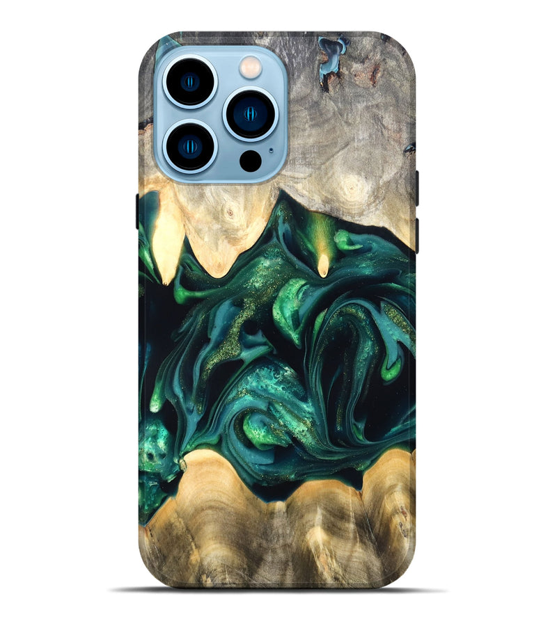 iPhone 14 Pro Max Wood Live Edge Phone Case - Tevin (Green, 822378)