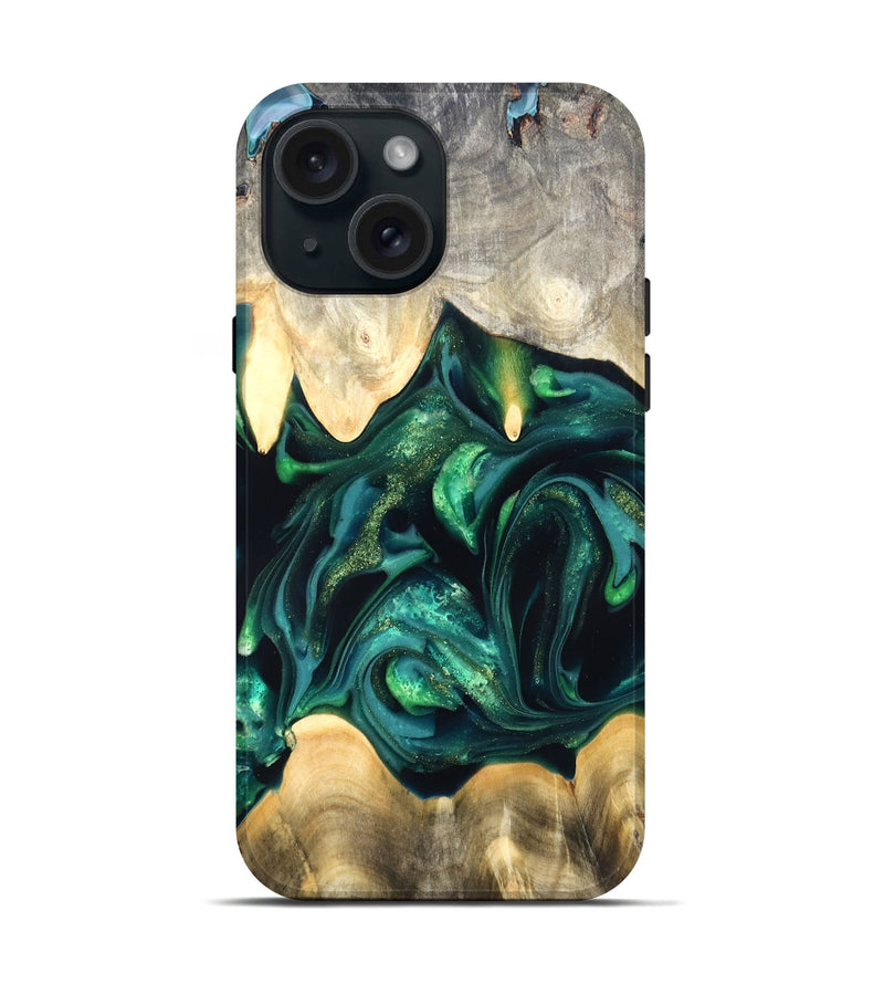 iPhone 15 Wood Live Edge Phone Case - Tevin (Green, 822378)