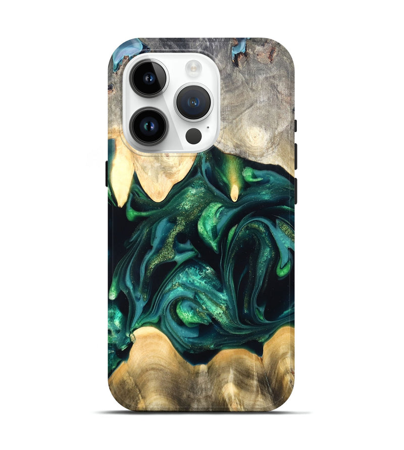 iPhone 15 Pro Wood Live Edge Phone Case - Tevin (Green, 822378)