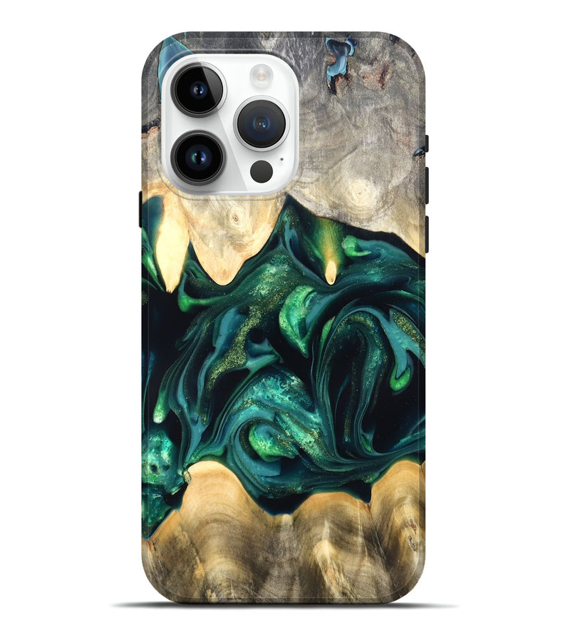 iPhone 15 Pro Max Wood Live Edge Phone Case - Tevin (Green, 822378)