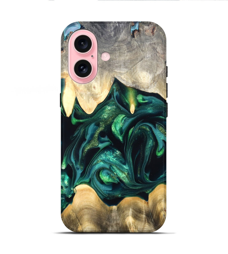 iPhone 16 Wood Live Edge Phone Case - Tevin (Green, 822378)