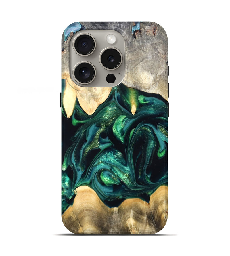 iPhone 16 Pro Wood Live Edge Phone Case - Tevin (Green, 822378)