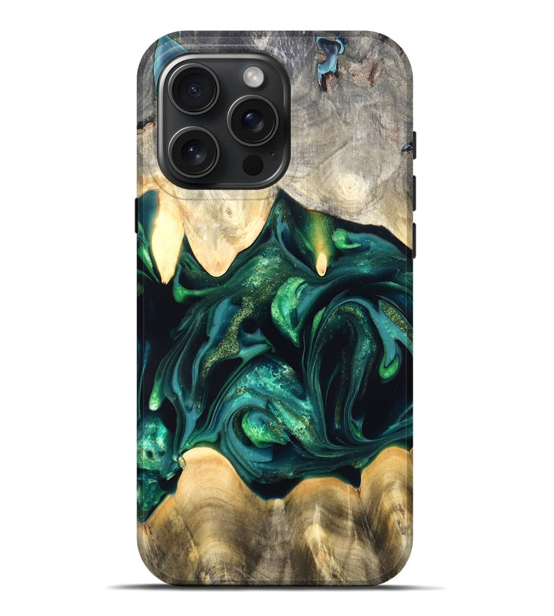 iPhone 16 Pro Max Wood Live Edge Phone Case - Tevin (Green, 822378)
