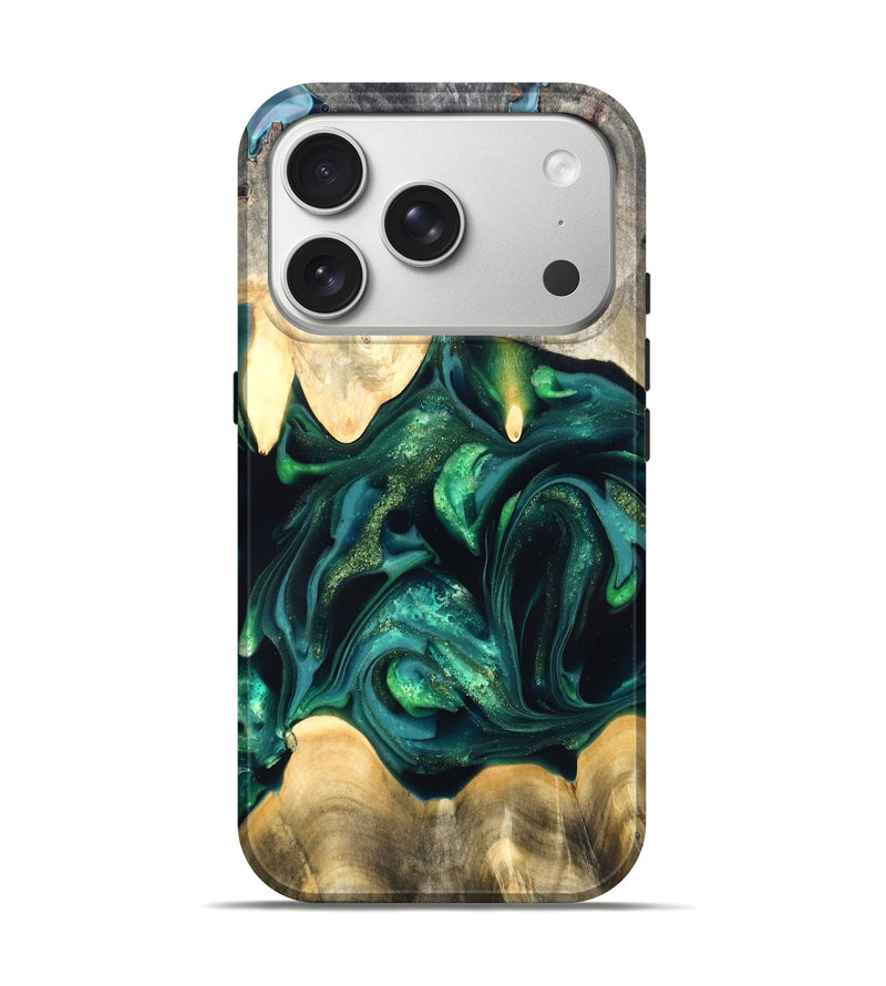 iPhone 17 Pro Wood Live Edge Phone Case - Tevin (Green, 822378)
