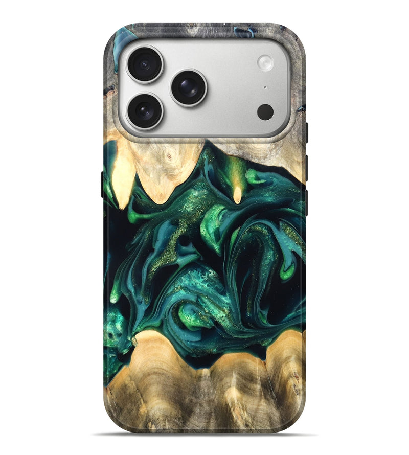 iPhone 17 Pro Max Wood Live Edge Phone Case - Tevin (Green, 822378)