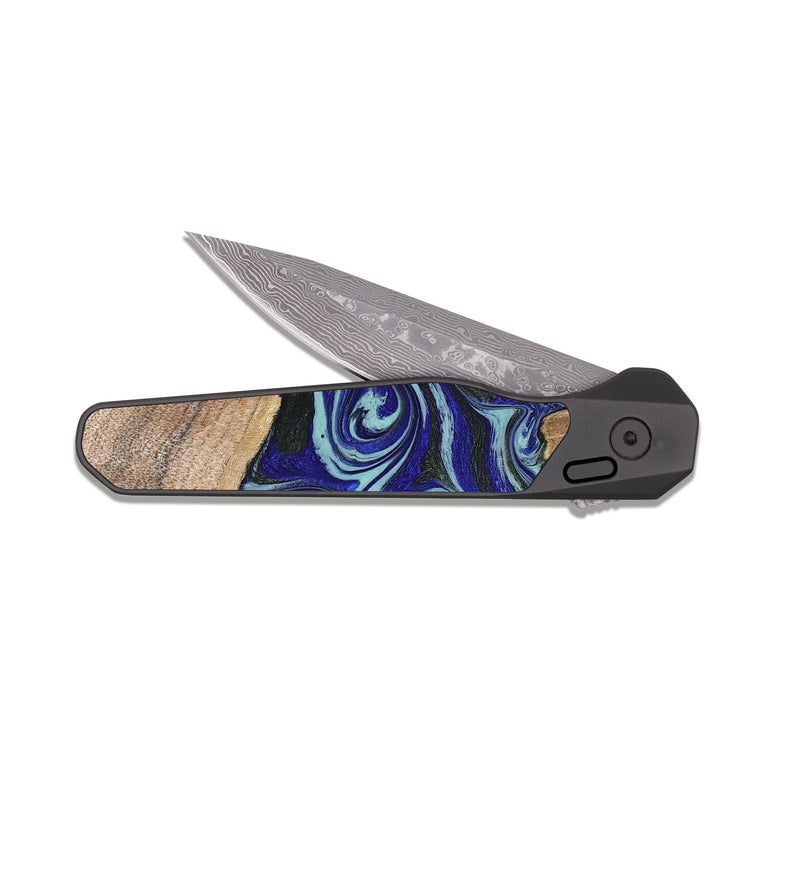 EDC Dark Damascus Wood Pocket Knife - Rylan (Blue, 822447)
