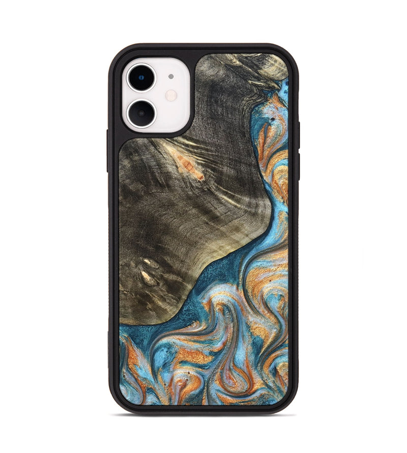 iPhone 11 Wood Phone Case - January (Teal & Gold, 822452)
