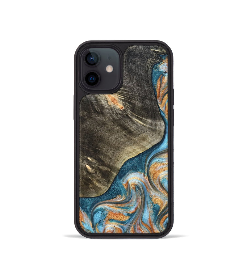 iPhone 12 mini Wood Phone Case - January (Teal & Gold, 822452)
