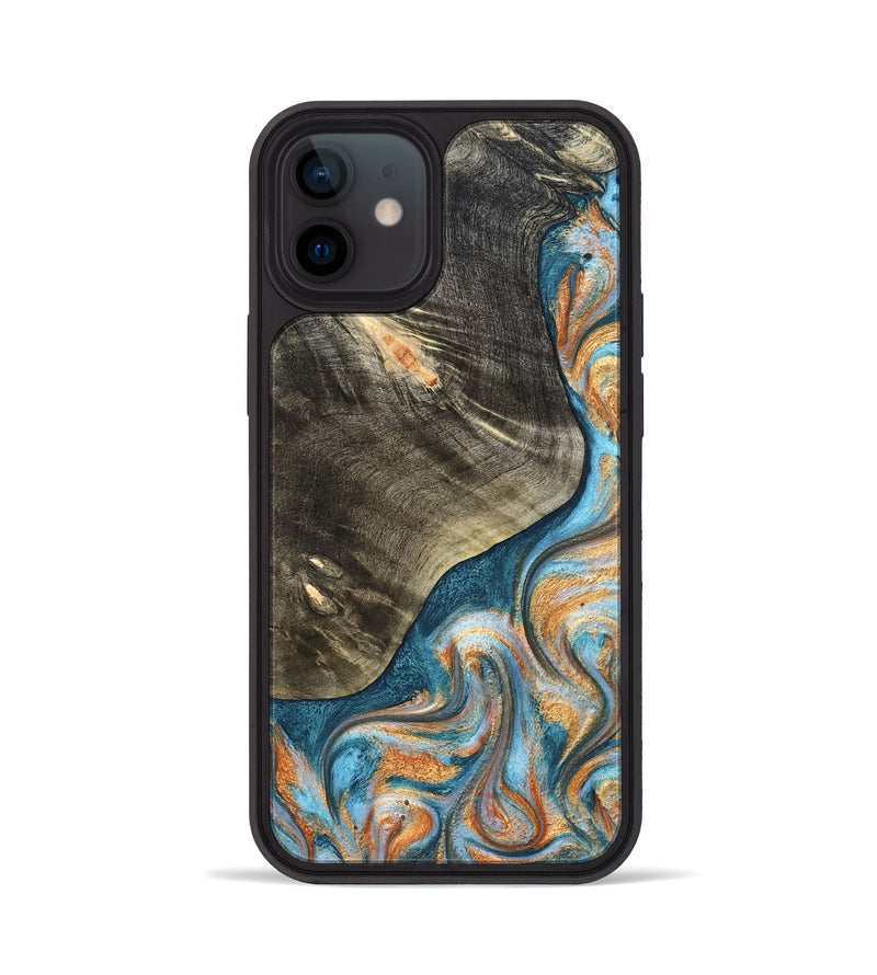 iPhone 12 Wood Phone Case - January (Teal & Gold, 822452)