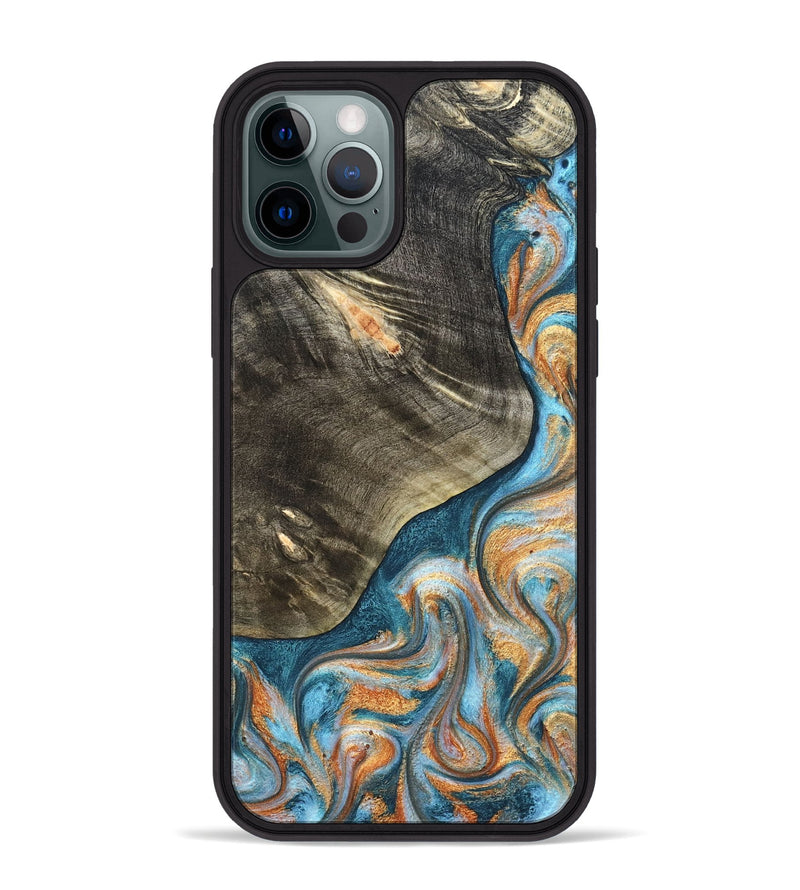 iPhone 12 Pro Max Wood Phone Case - January (Teal & Gold, 822452)