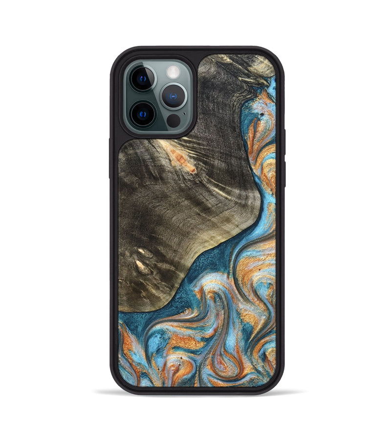 iPhone 12 Pro Wood Phone Case - January (Teal & Gold, 822452)