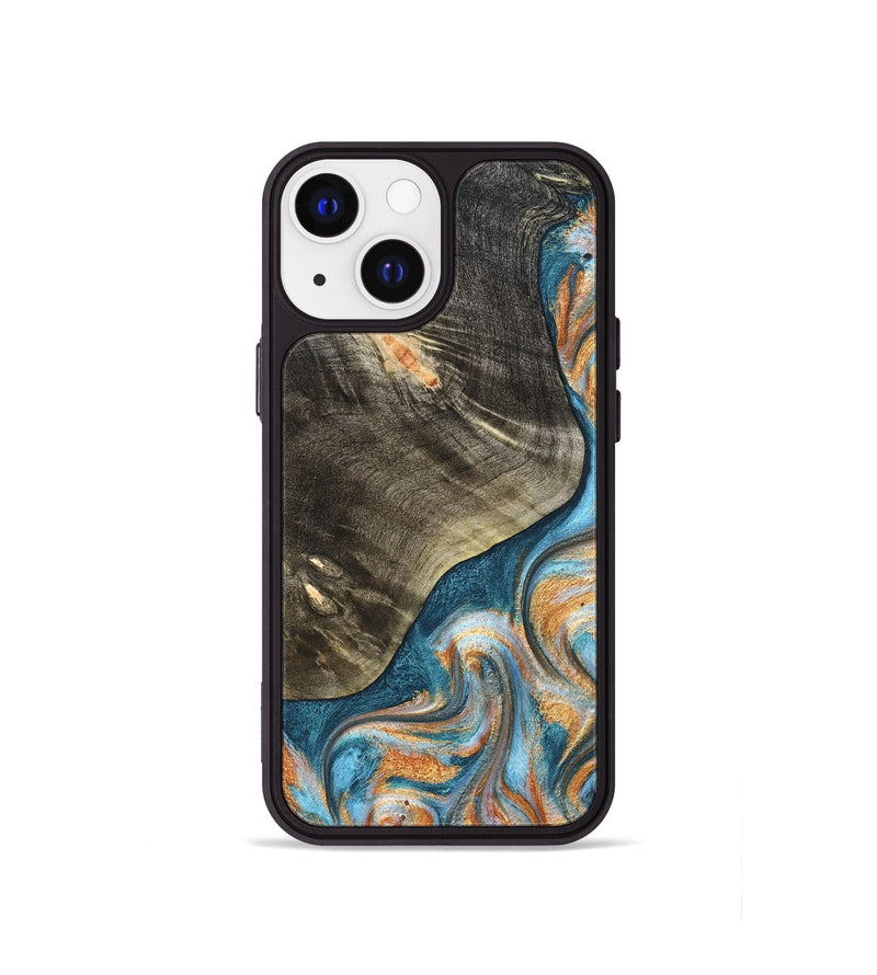 iPhone 13 mini Wood Phone Case - January (Teal & Gold, 822452)