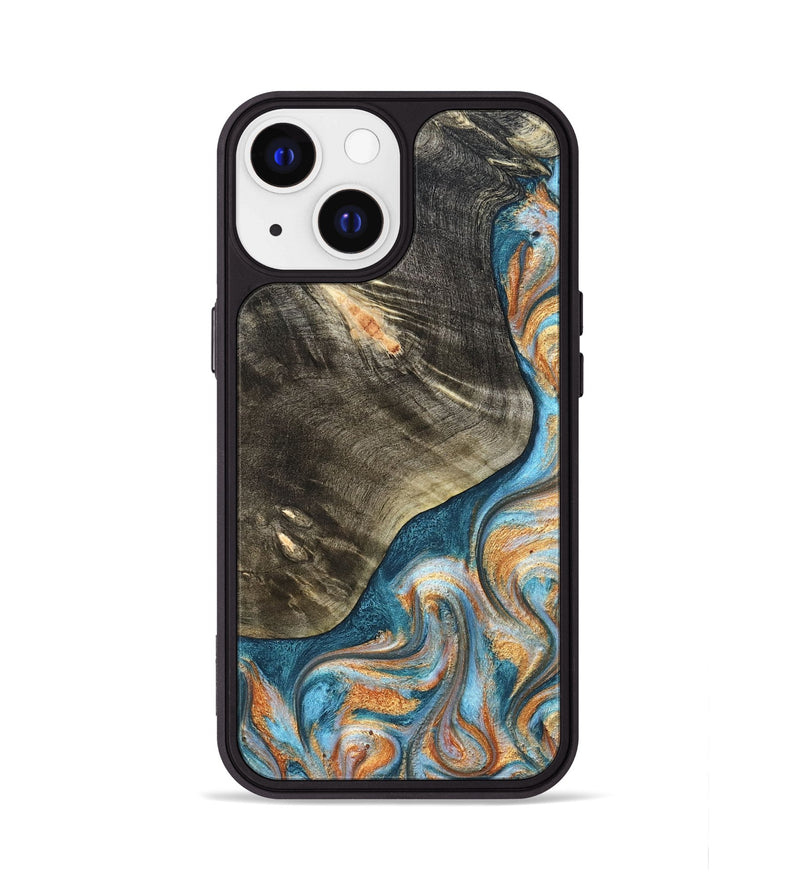 iPhone 13 Wood Phone Case - January (Teal & Gold, 822452)