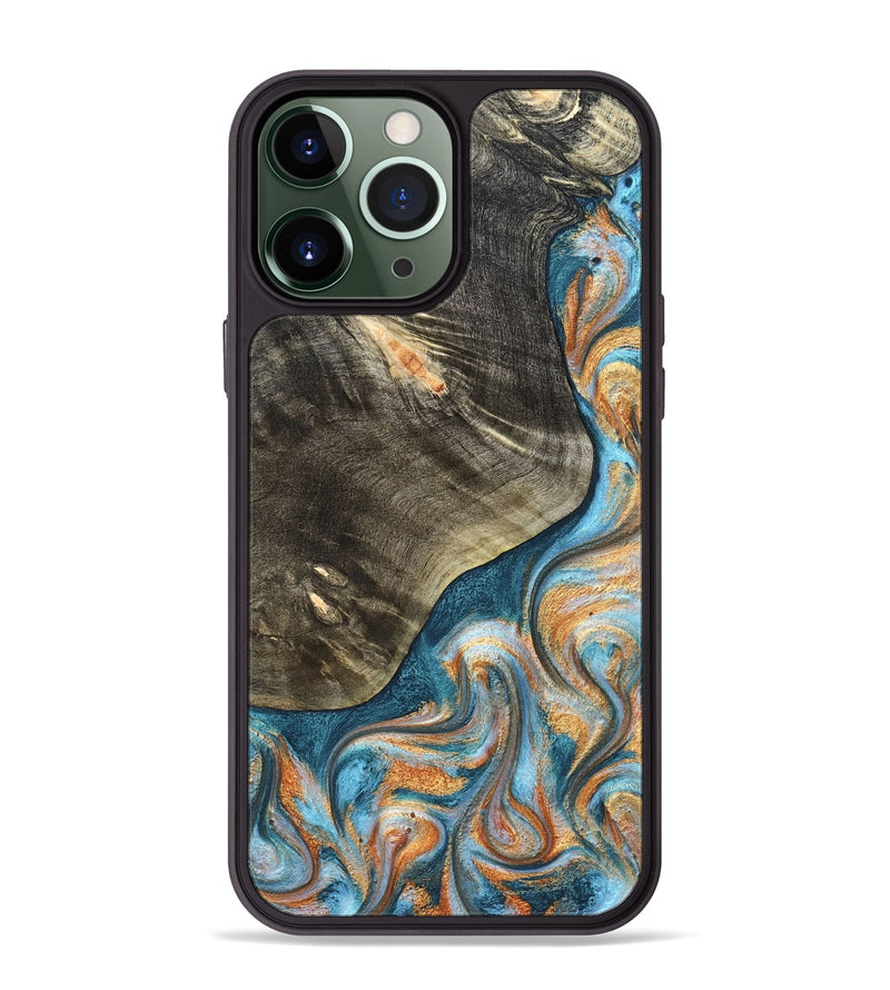 iPhone 13 Pro Max Wood Phone Case - January (Teal & Gold, 822452)