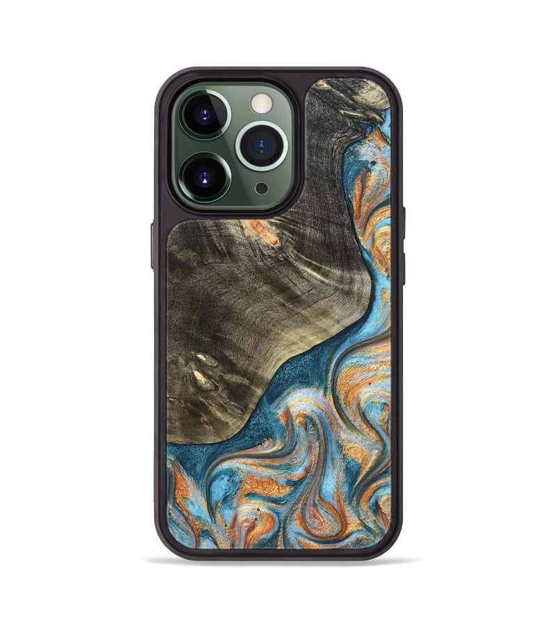 iPhone 13 Pro Wood Phone Case - January (Teal & Gold, 822452)