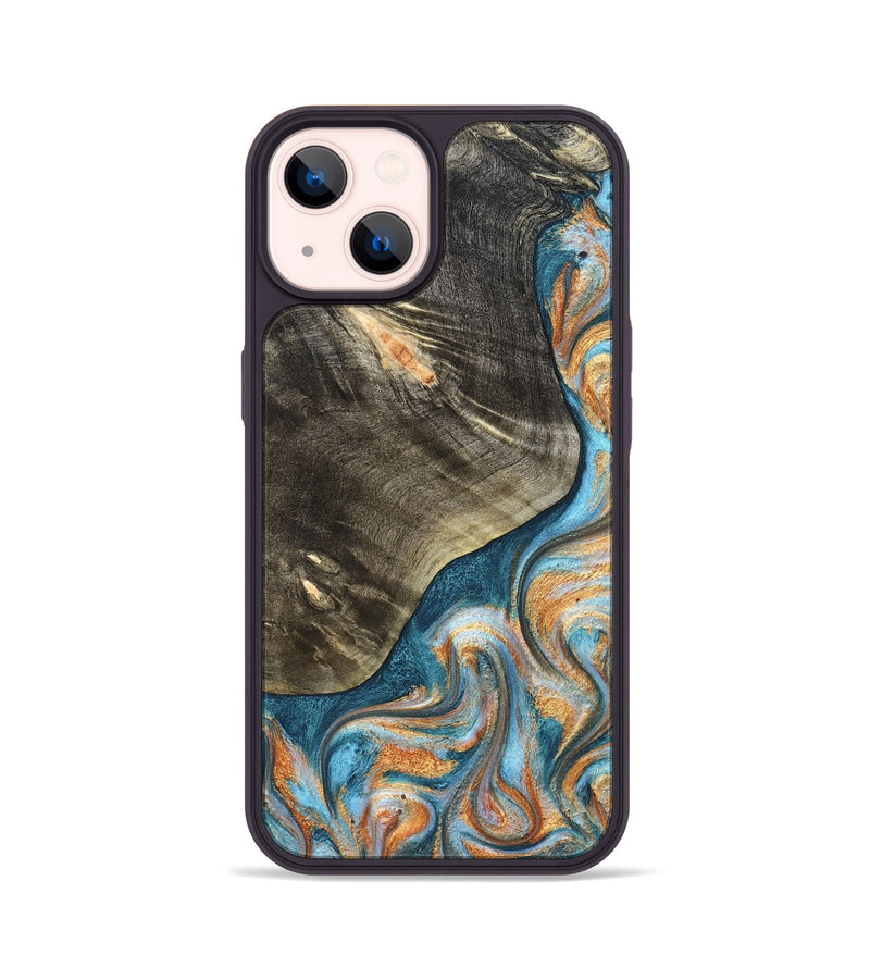 iPhone 14 Wood Phone Case - January (Teal & Gold, 822452)