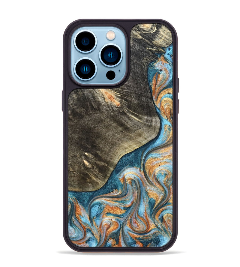 iPhone 14 Pro Max Wood Phone Case - January (Teal & Gold, 822452)