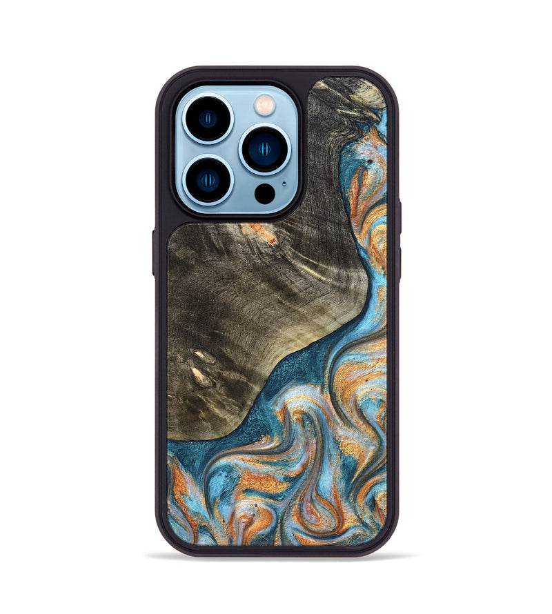 iPhone 14 Pro Wood Phone Case - January (Teal & Gold, 822452)