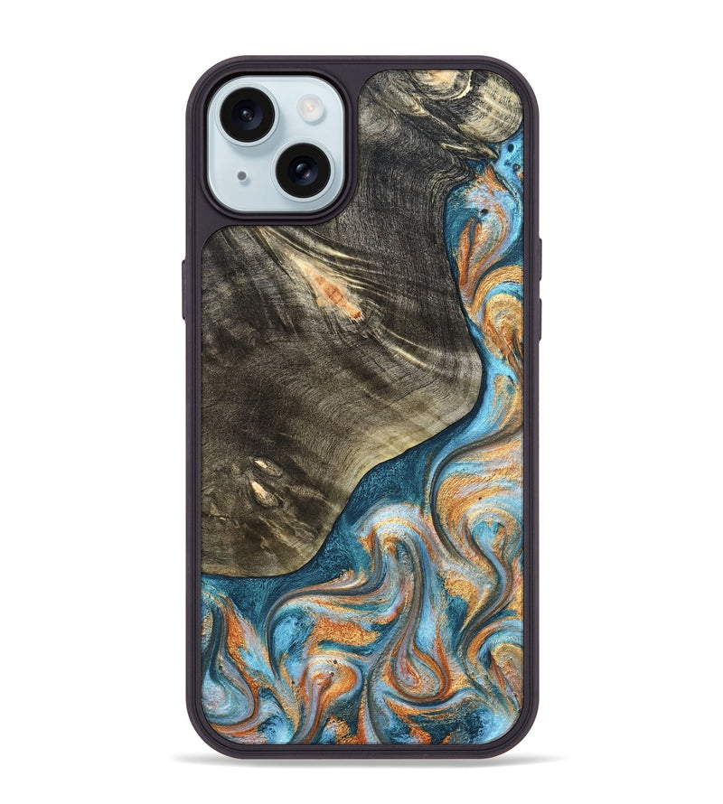 iPhone 15 Plus Wood Phone Case - January (Teal & Gold, 822452)