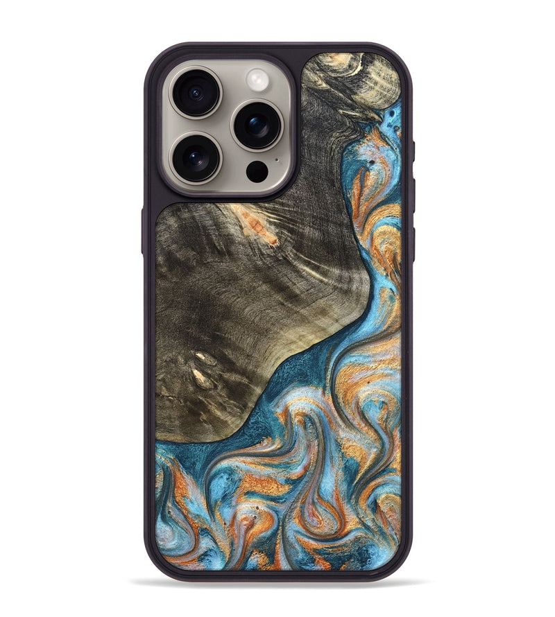 iPhone 15 Pro Max Wood Phone Case - January (Teal & Gold, 822452)