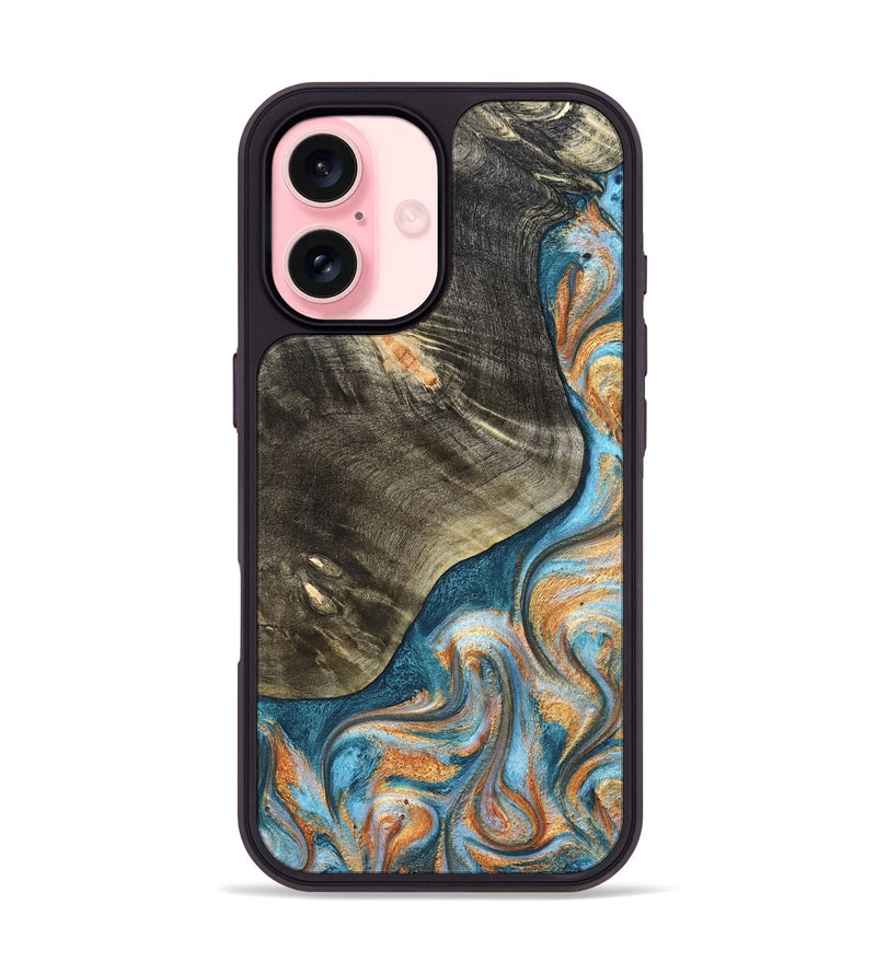 iPhone 16 Wood Phone Case - January (Teal & Gold, 822452)