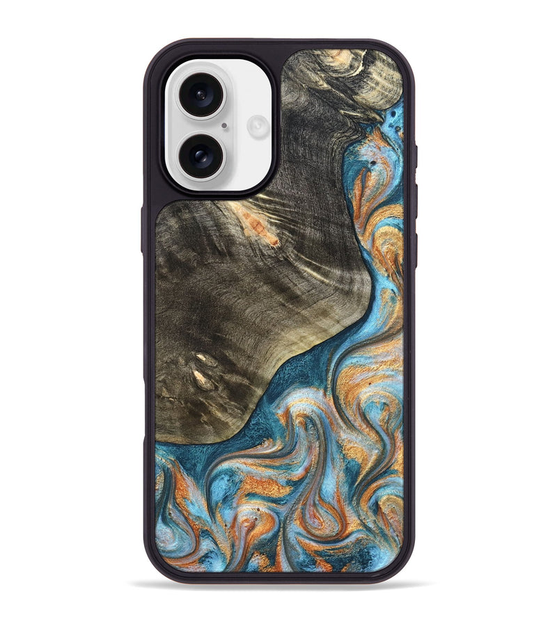 iPhone 16 Plus Wood Phone Case - January (Teal & Gold, 822452)