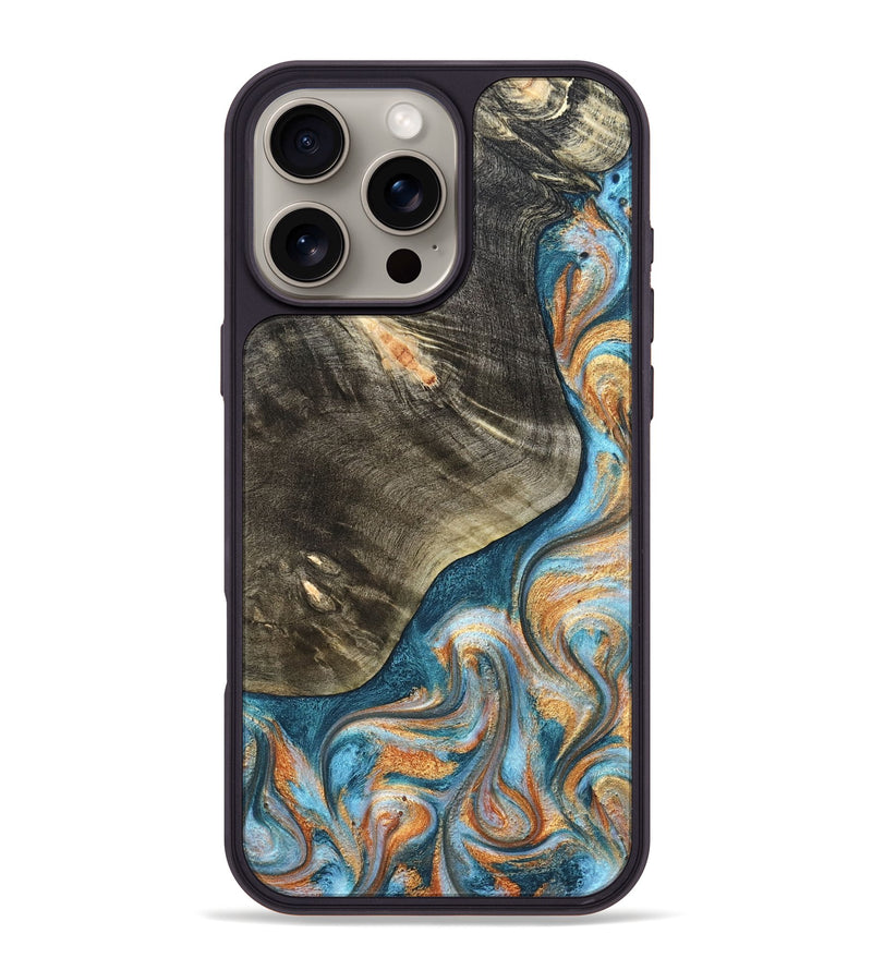 iPhone 16 Pro Max Wood Phone Case - January (Teal & Gold, 822452)