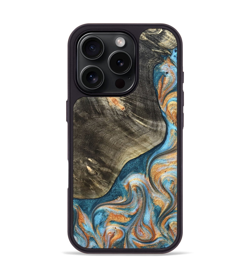 iPhone 16 Pro Wood Phone Case - January (Teal & Gold, 822452)