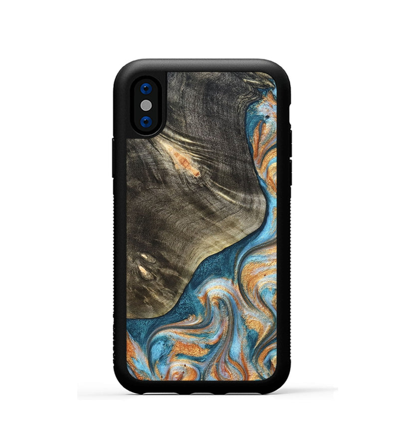 iPhone Xs Wood Phone Case - January (Teal & Gold, 822452)