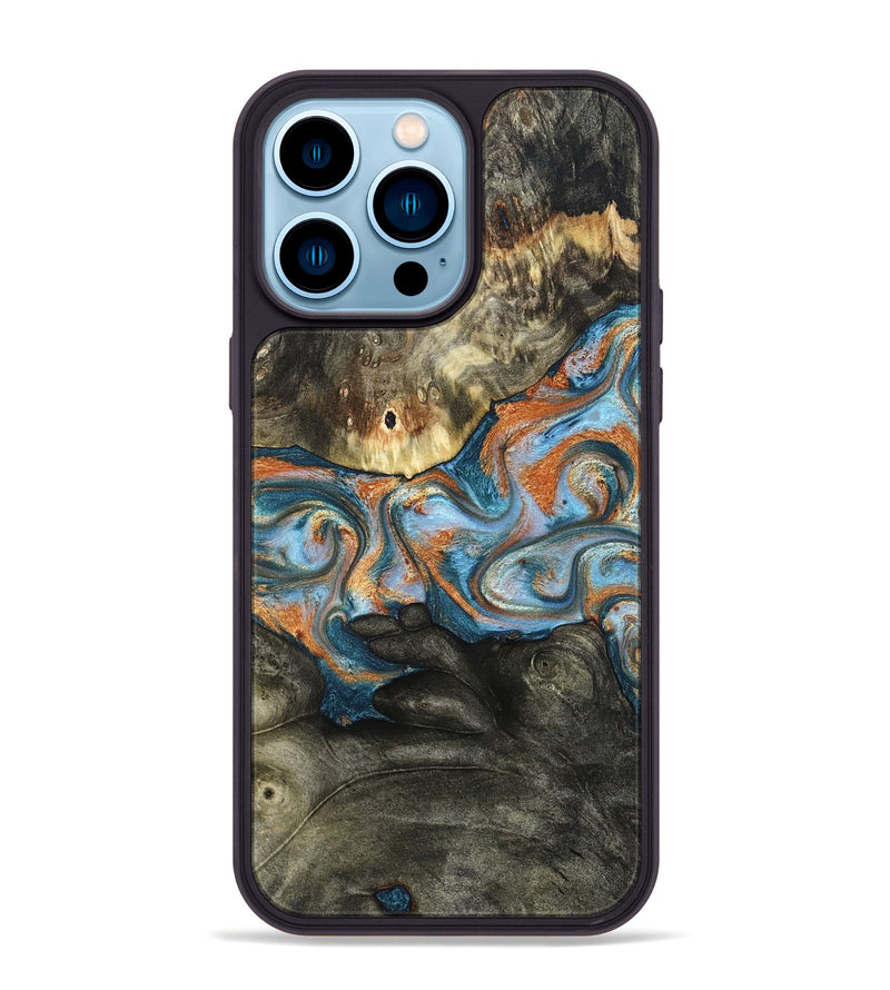 iPhone 14 Pro Max Wood Phone Case - Westley (Teal & Gold, 822633)