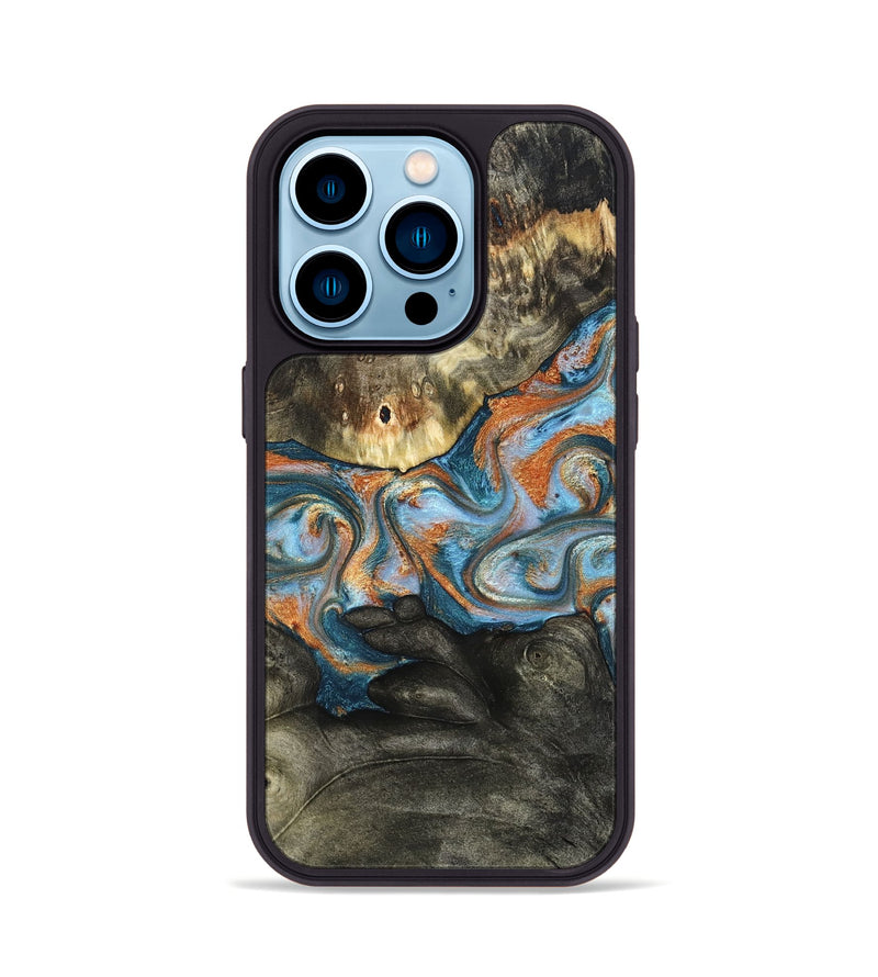 iPhone 14 Pro Wood Phone Case - Westley (Teal & Gold, 822633)