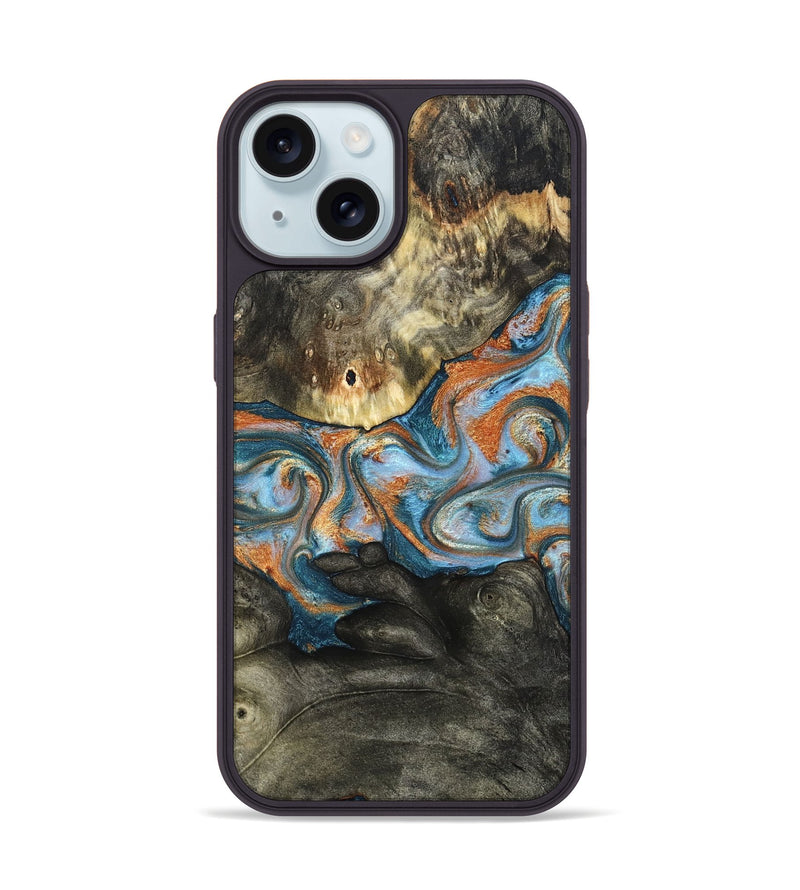 iPhone 15 Wood Phone Case - Westley (Teal & Gold, 822633)