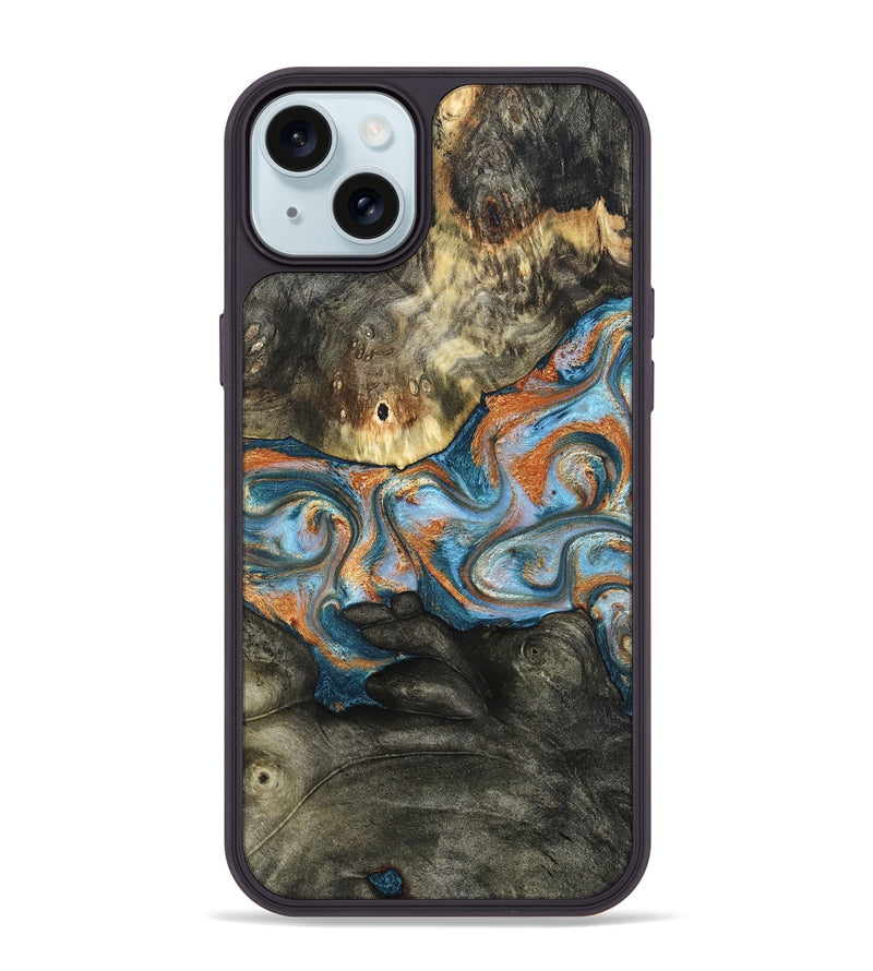 iPhone 15 Plus Wood Phone Case - Westley (Teal & Gold, 822633)