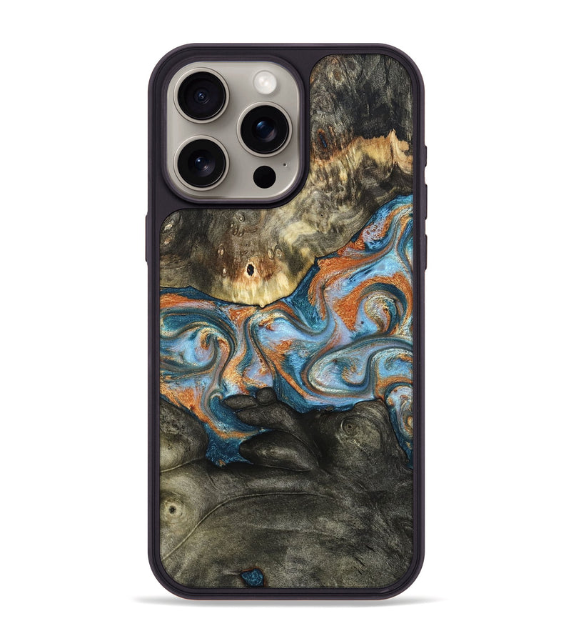 iPhone 15 Pro Max Wood Phone Case - Westley (Teal & Gold, 822633)