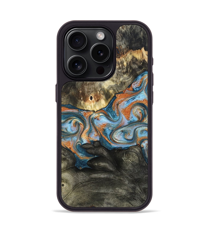 iPhone 15 Pro Wood Phone Case - Westley (Teal & Gold, 822633)